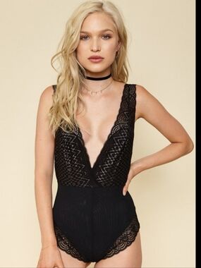 Free People BLACK COMBO Sinking Ships Bodysuit, US XSmall